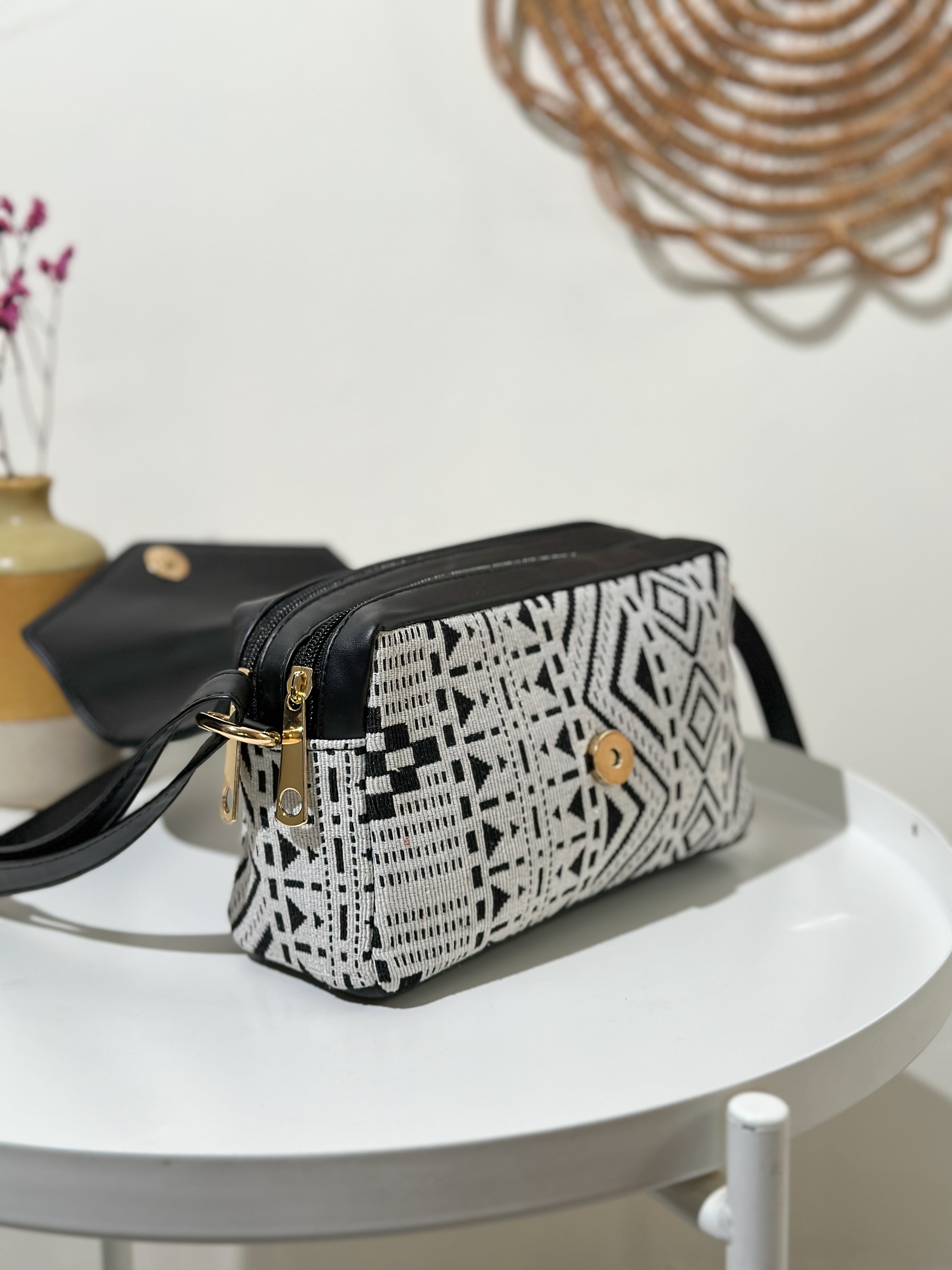 Monochrome Maze – Everyday Crossbody Bag